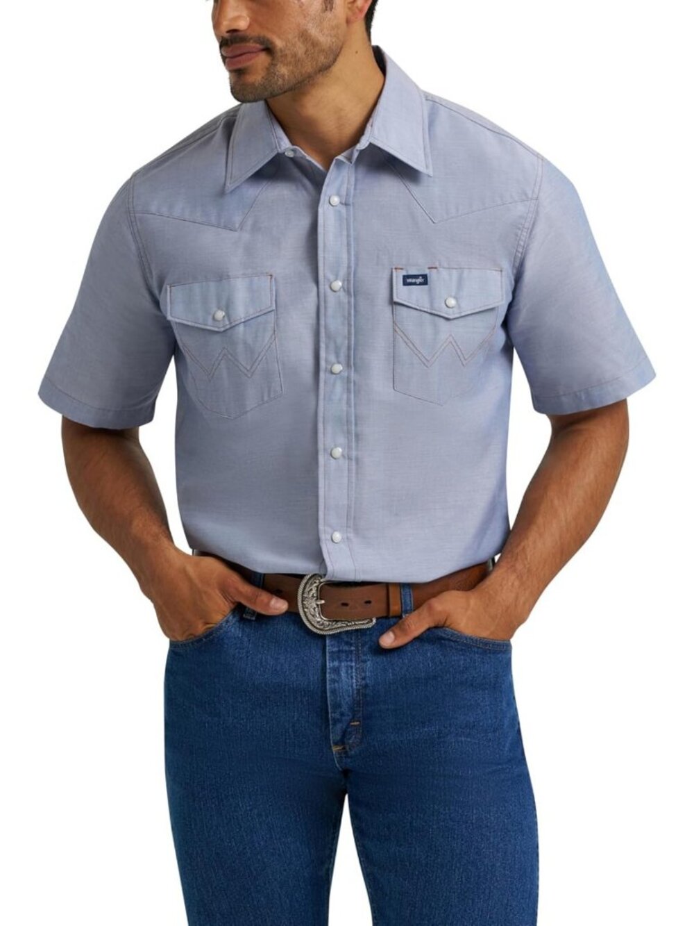 Men's Cowboy Cut Western Short Sleeve Snap Work Shirt with Two Pockets